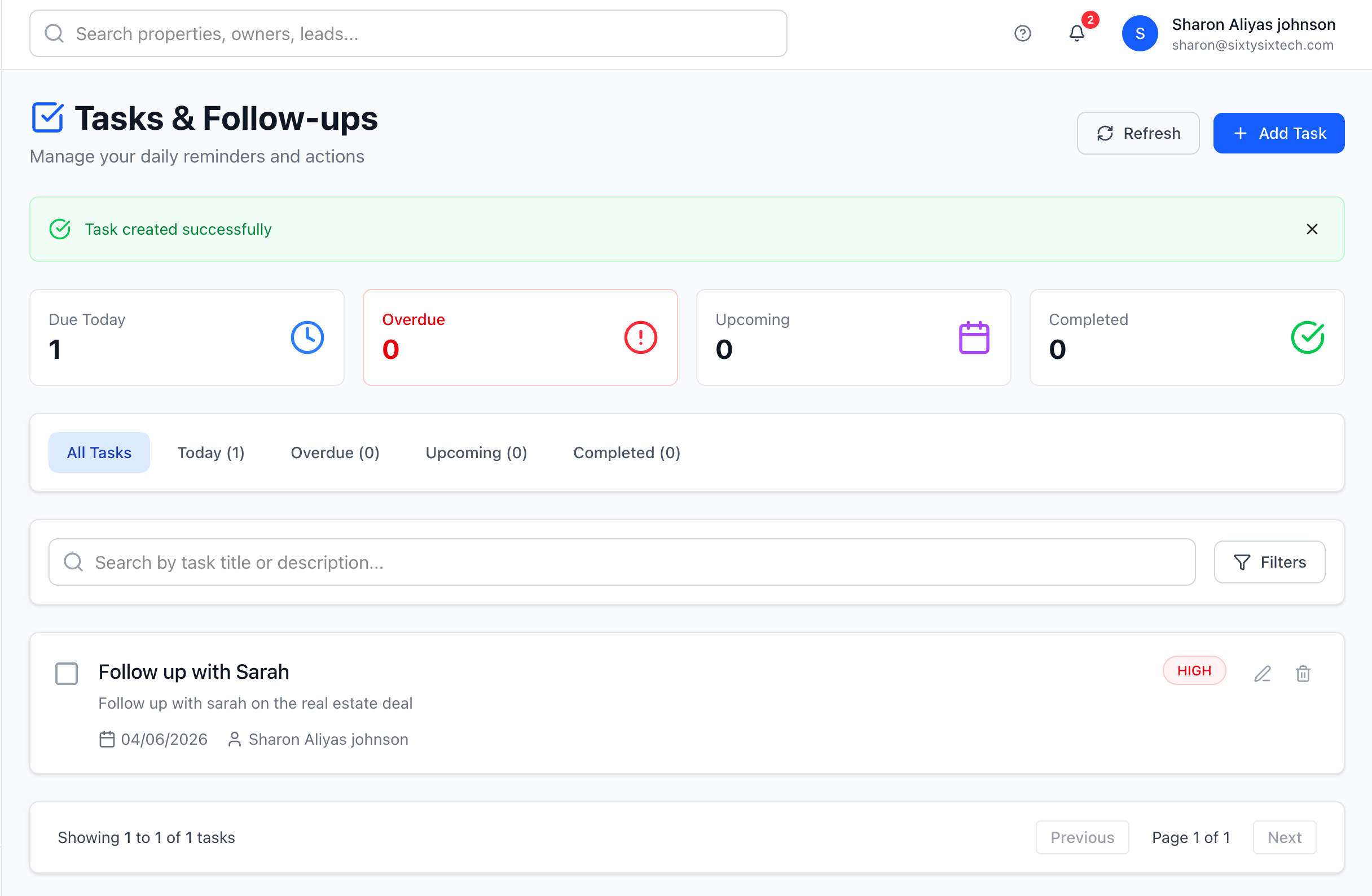 Tasks & Follow-ups — Howdify RealEstate screenshot
